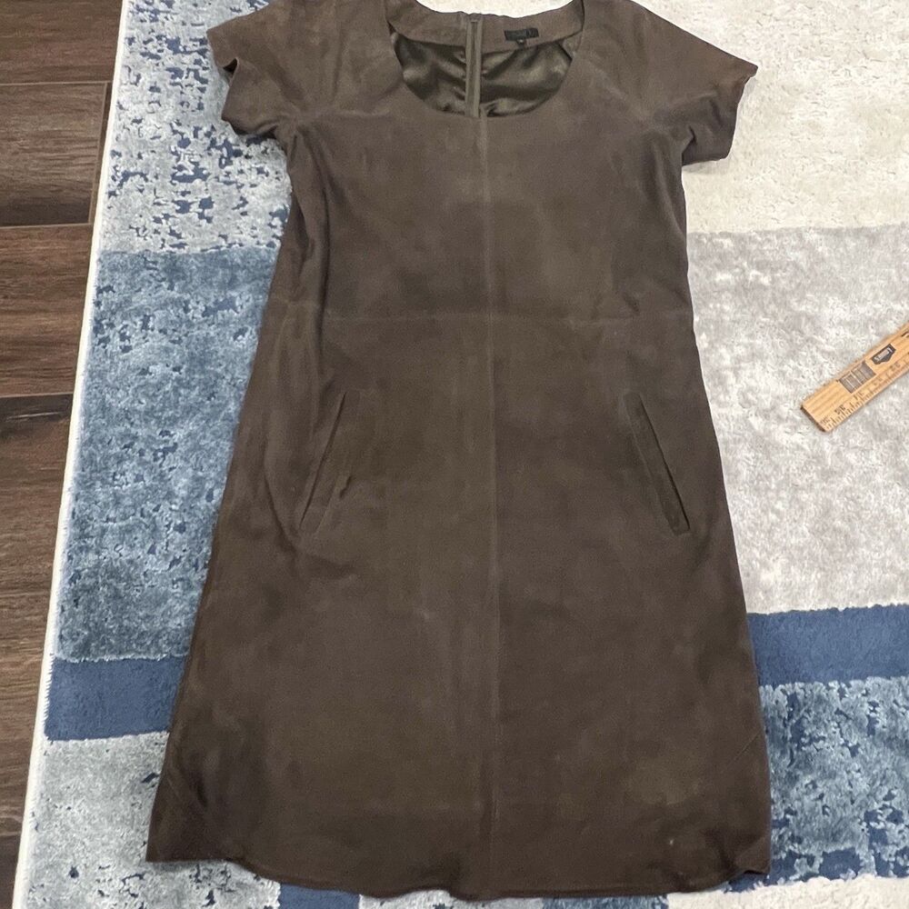 Sen Women’s Small Shift Dress - 100% Suede Pocket Short Sleeve Zip Y2k Vintage